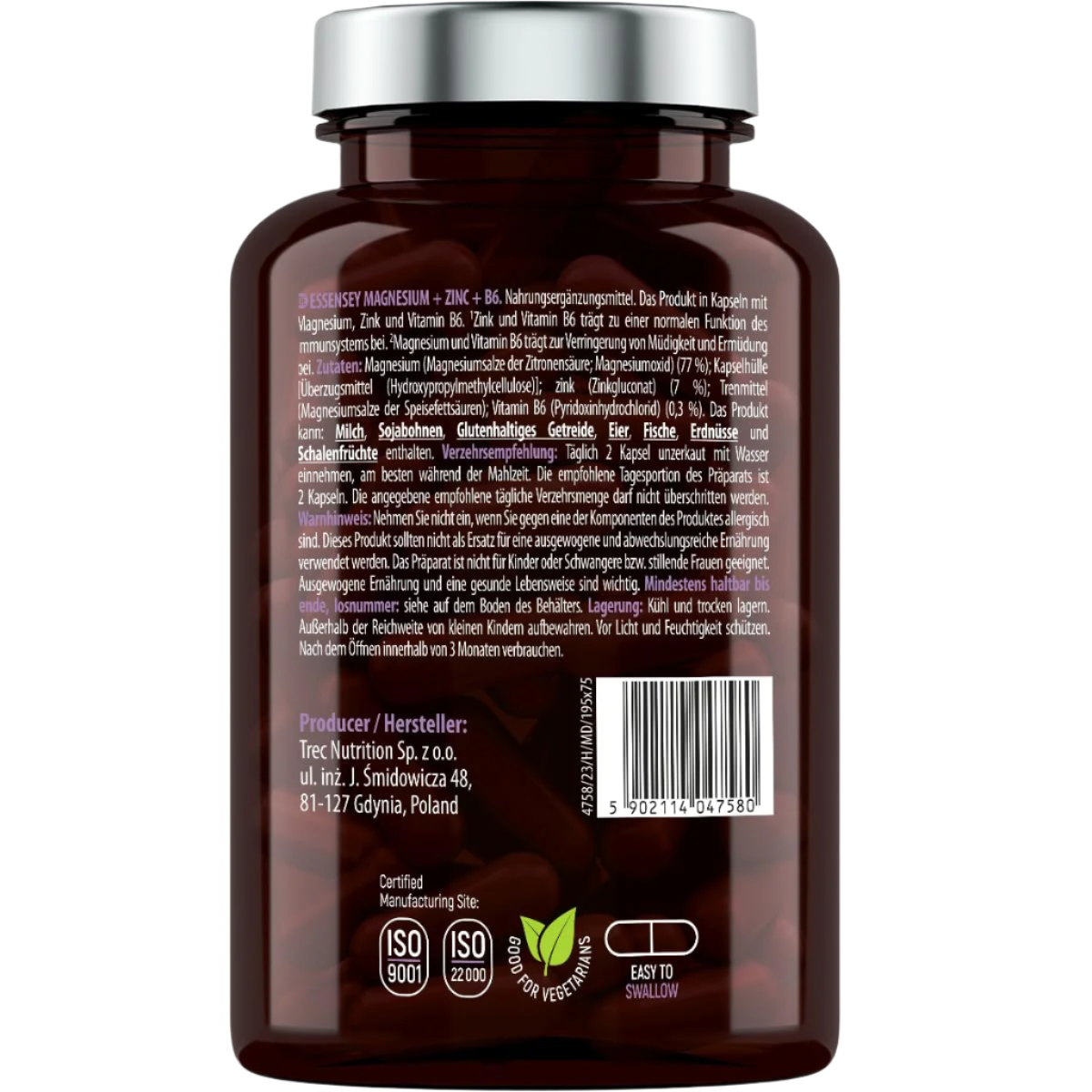 Essensey Magnesium Zinc B6 Supplement – Immune & Energy Support | 60 Servings (120 Capsules) | Stress Relief, Muscle Recovery & Better Sleep | Vegan & Non-GMO
