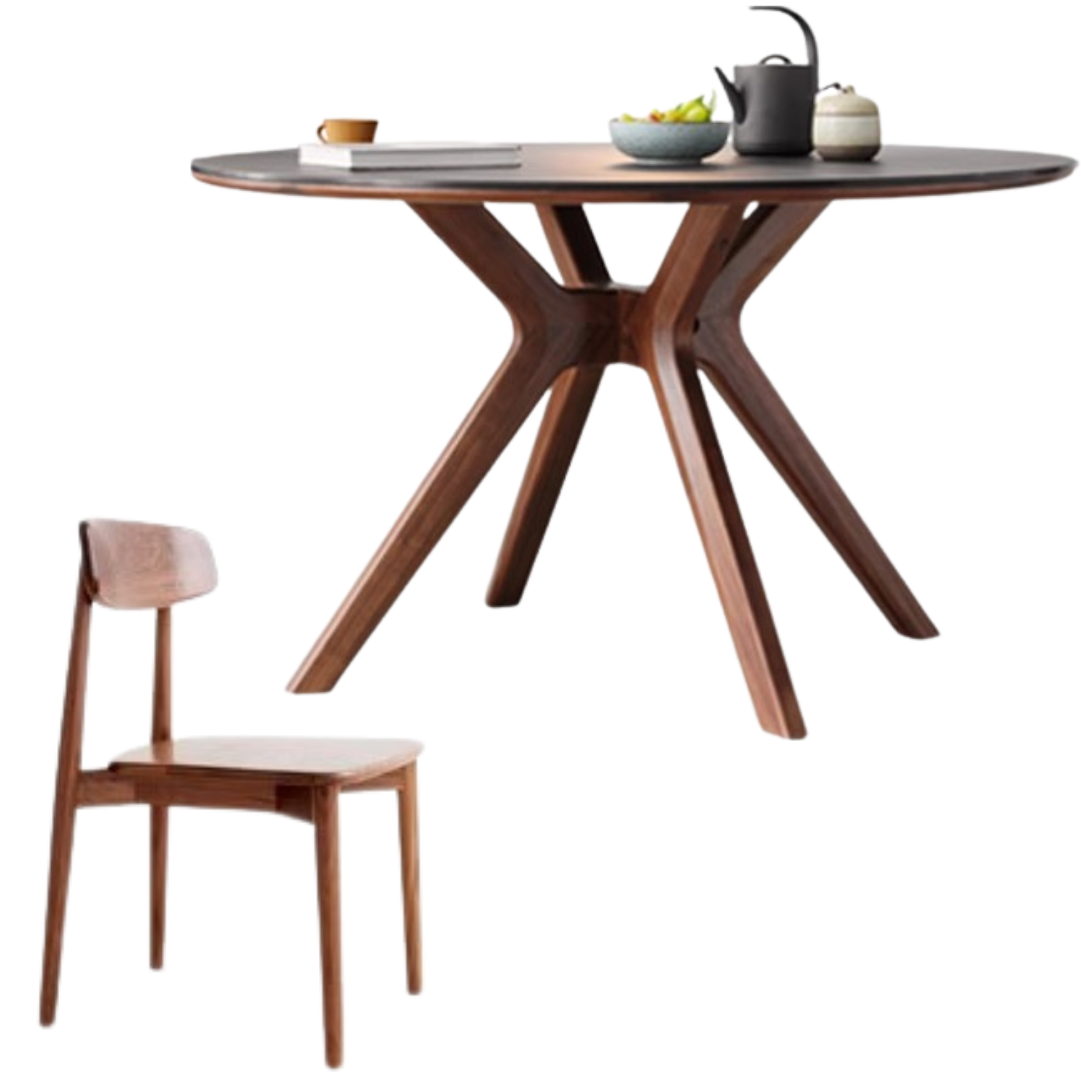 43.3x43.3x29.9 inch / 110.4x110.4x76 сm / Rich Dark Walnut color / Dining Table + 4 chairs