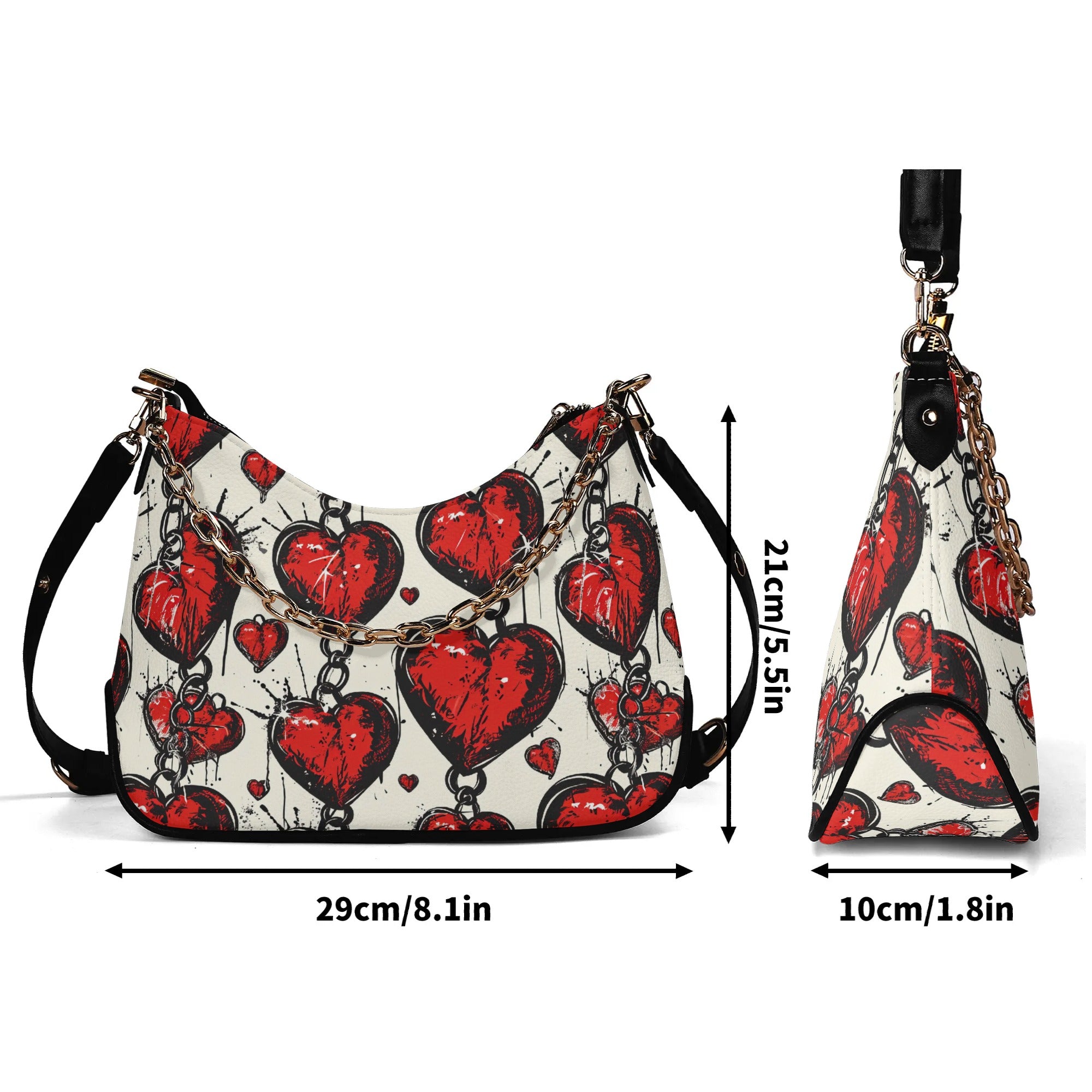Chained Hearts Leather Handbag with Adjustable Shoulder Strap - Stylish Crossbody Purse for Women, Perfect for Date Night & Evening Events