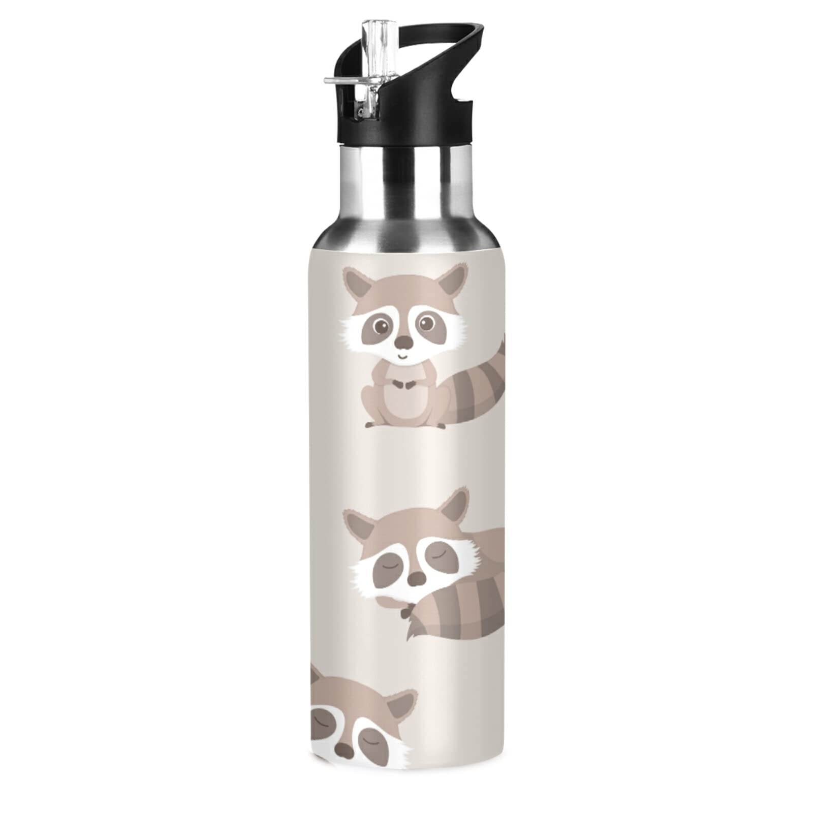 Cute Raccoon Insulated Water Bottle 20oz with Straw for Gym, Hiking & Travel