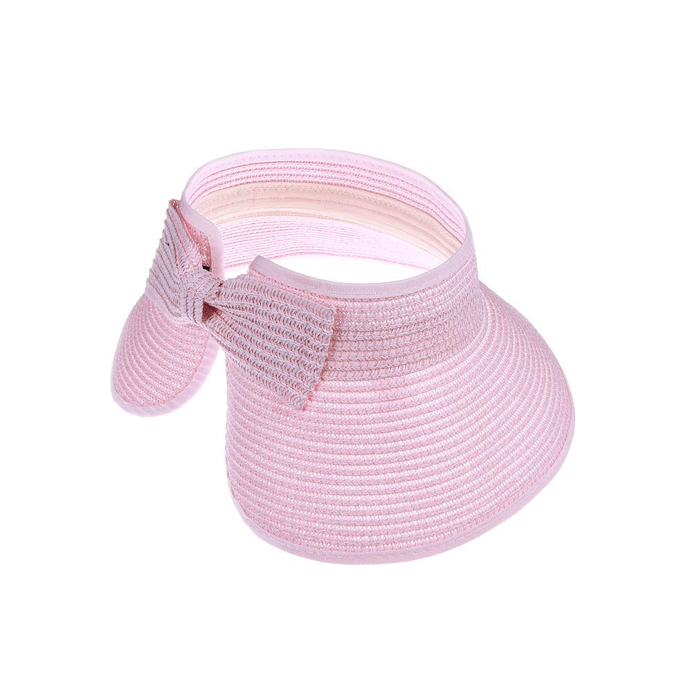 Kids Summer Roll Up Sun Visor Hat - Wide Brim Straw Beach Hat for Girls & Teens with Bow - Perfect for Beach, Pool, Outdoor Play & Sun Protection