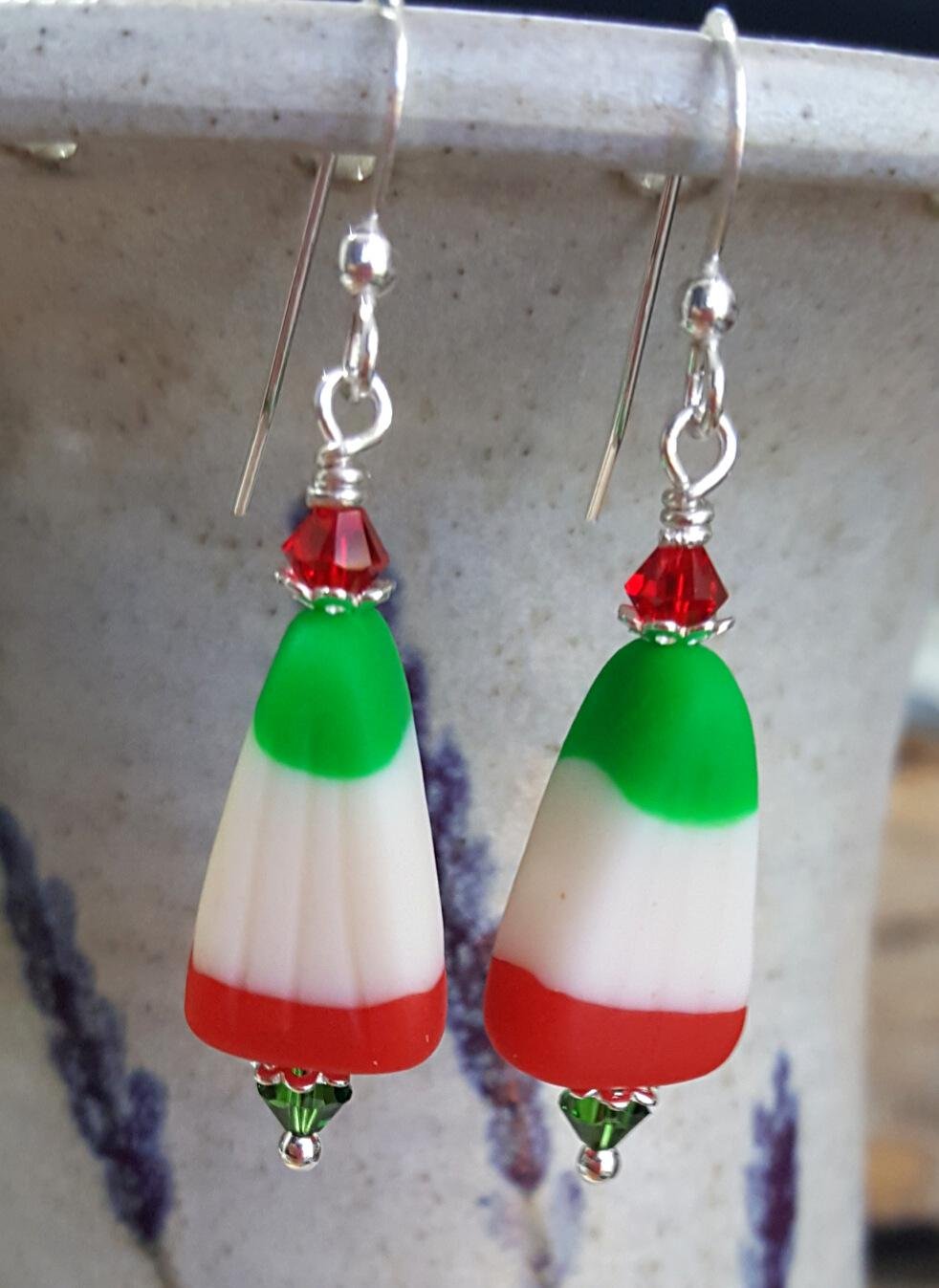 Christmas Candy Earrings - Sterling Silver Dangle Earrings for Women, Holiday Party Jewelry Gift for Christmas, Halloween, Valentine's Day