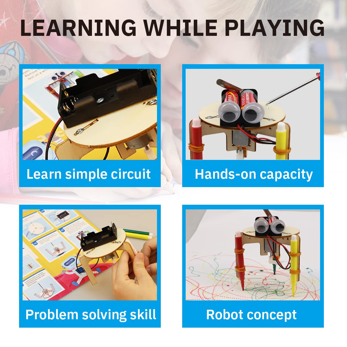 DIY Wooden STEM Robot Building Kit with Electric Motor - Science & Woodworking Project for Kids - Hands-On STEM Learning, 3D Puzzle Educational Toy for Boys & Girls - Perfect for Classroom, Birthday Gifts & STEM Activities