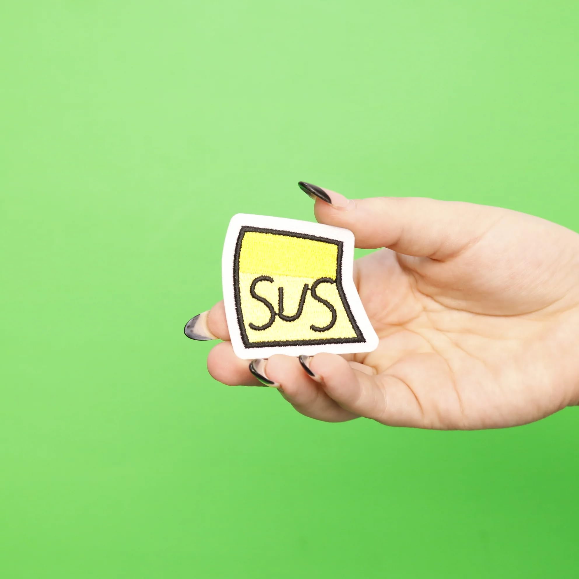 SUS Suspicious Embroidered Iron-On Sticky Note Patch - Funny Novelty Badge for Jackets, Backpacks & DIY Crafts