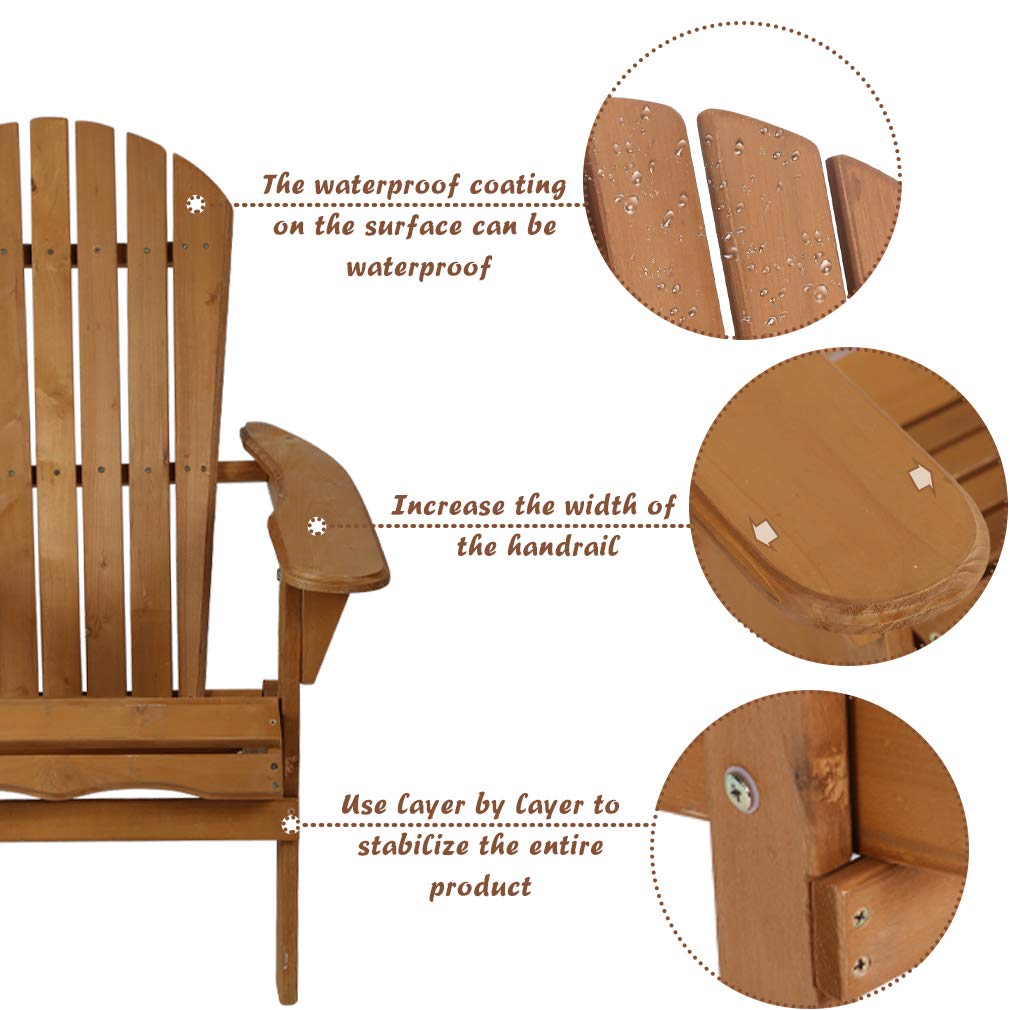 Premium Folding Wooden Adirondack Chair - Natural Finish Outdoor Patio Furniture for Garden, Lawn, Deck & Poolside Relaxation | Comfortable Lounger Accent Chair for Backyard, Beach & Camping