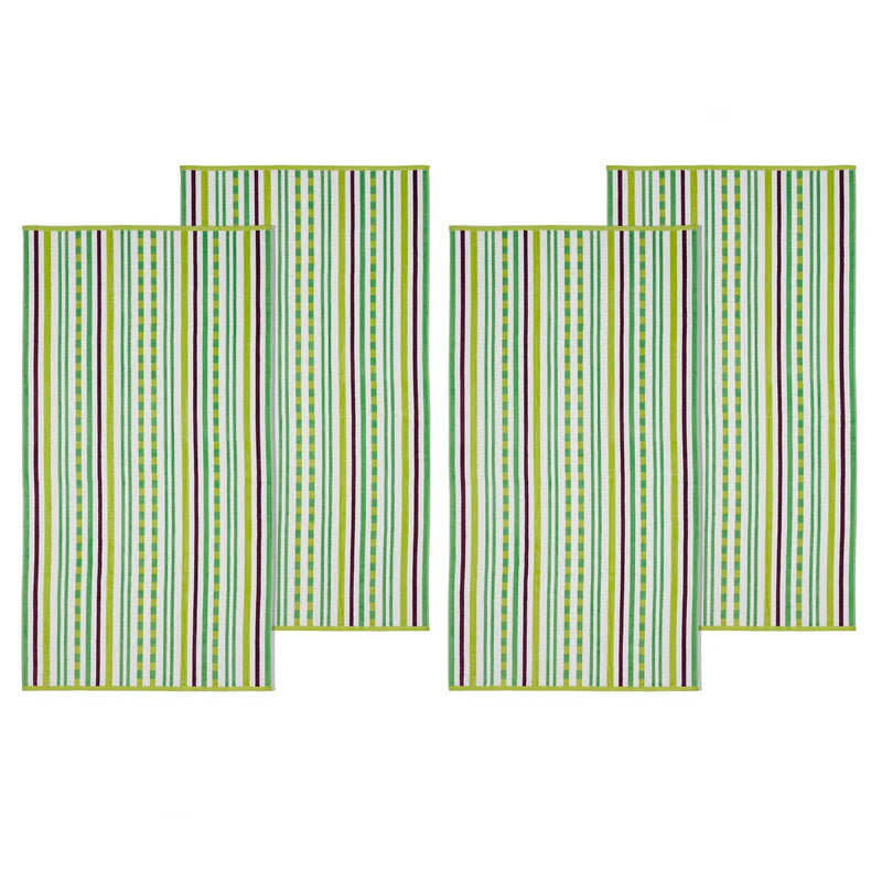 Premium 4-Piece Cotton Oversized Striped Beach Towel Set - Soft, Absorbent & Quick-Drying for Pool, Beach, Yoga & Gym Use