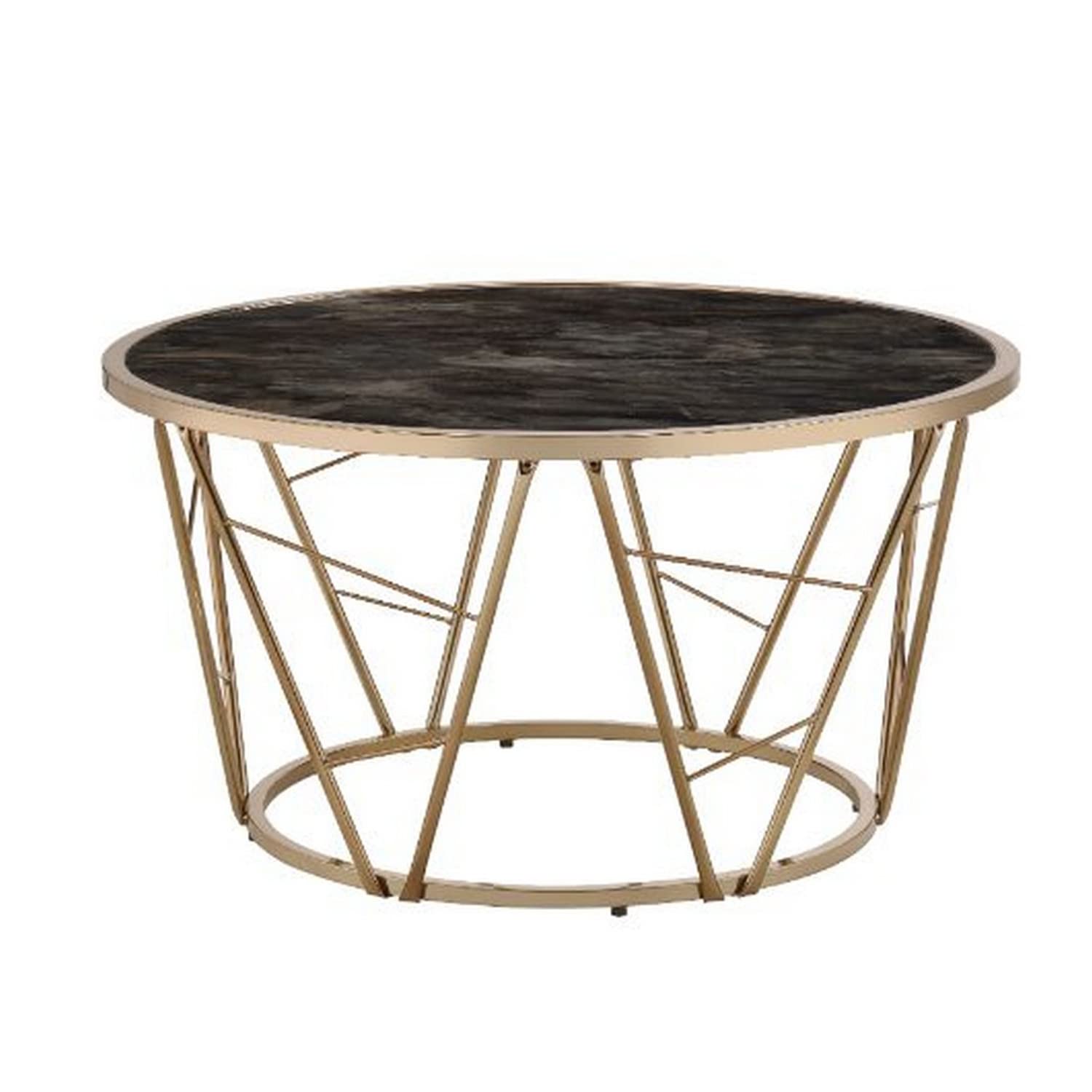 Benjara Modern Coffee Table with Tempered Glass Top & Geometric Metal Frame - Black & Gold Finish | Perfect for Living Room, Lounge & Office Decor