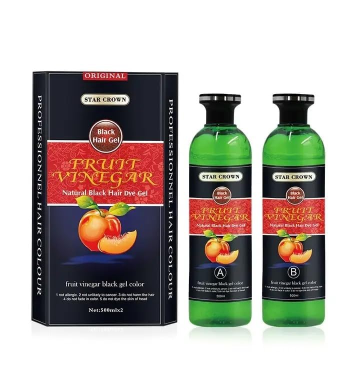 Organic AFFLANO Fruit Vinegar Gel Hair Color - Natural Black Hair Dye (500ml x 2) for Women & Men | Vegan, Ammonia-Free, Long-Lasting Color | Perfect for Home Use & Salon Styling