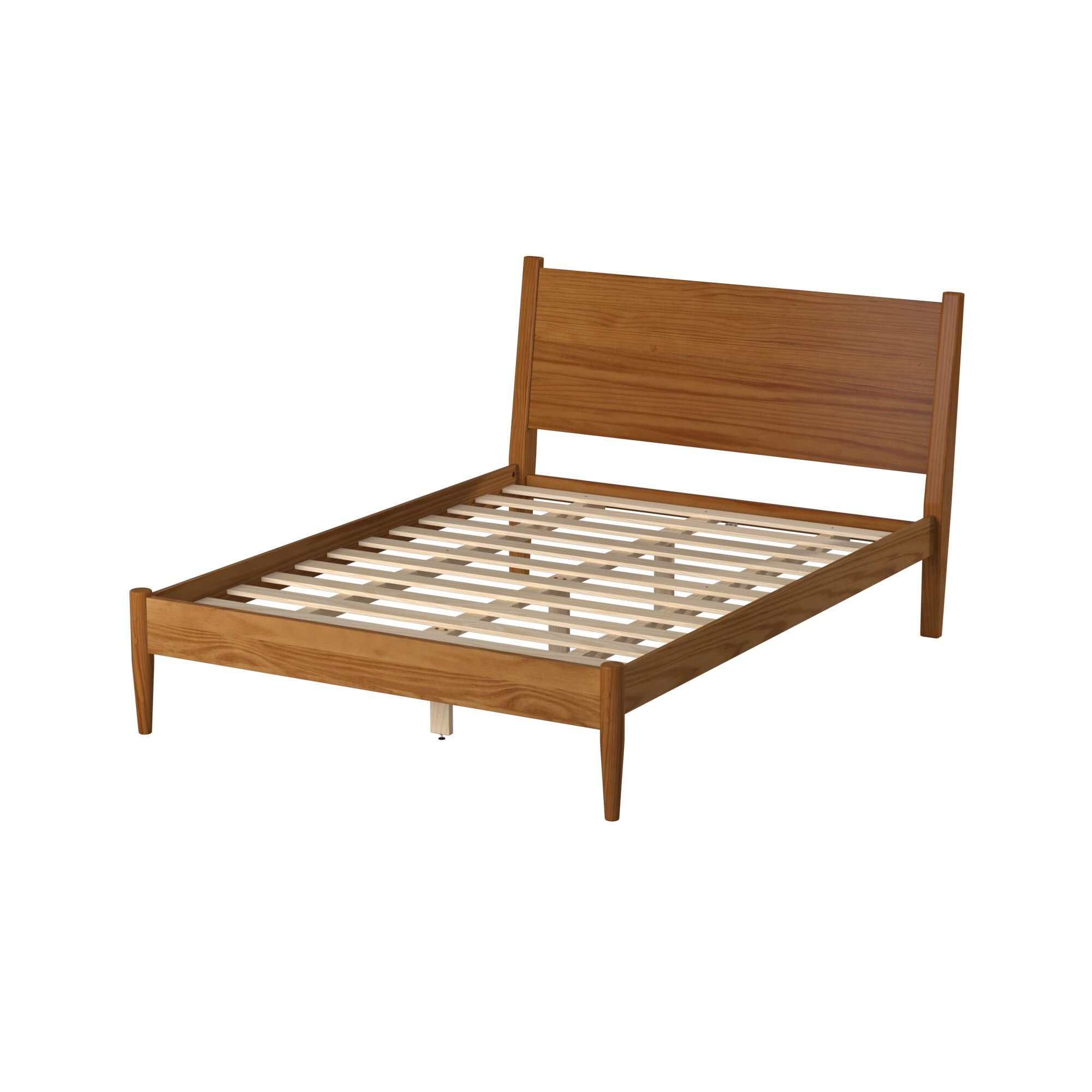 Mid-Century Modern Panel Bed King Size - Solid Wood Frame with Castanho Finish - Perfect for Master Bedroom & Guest Room Decor