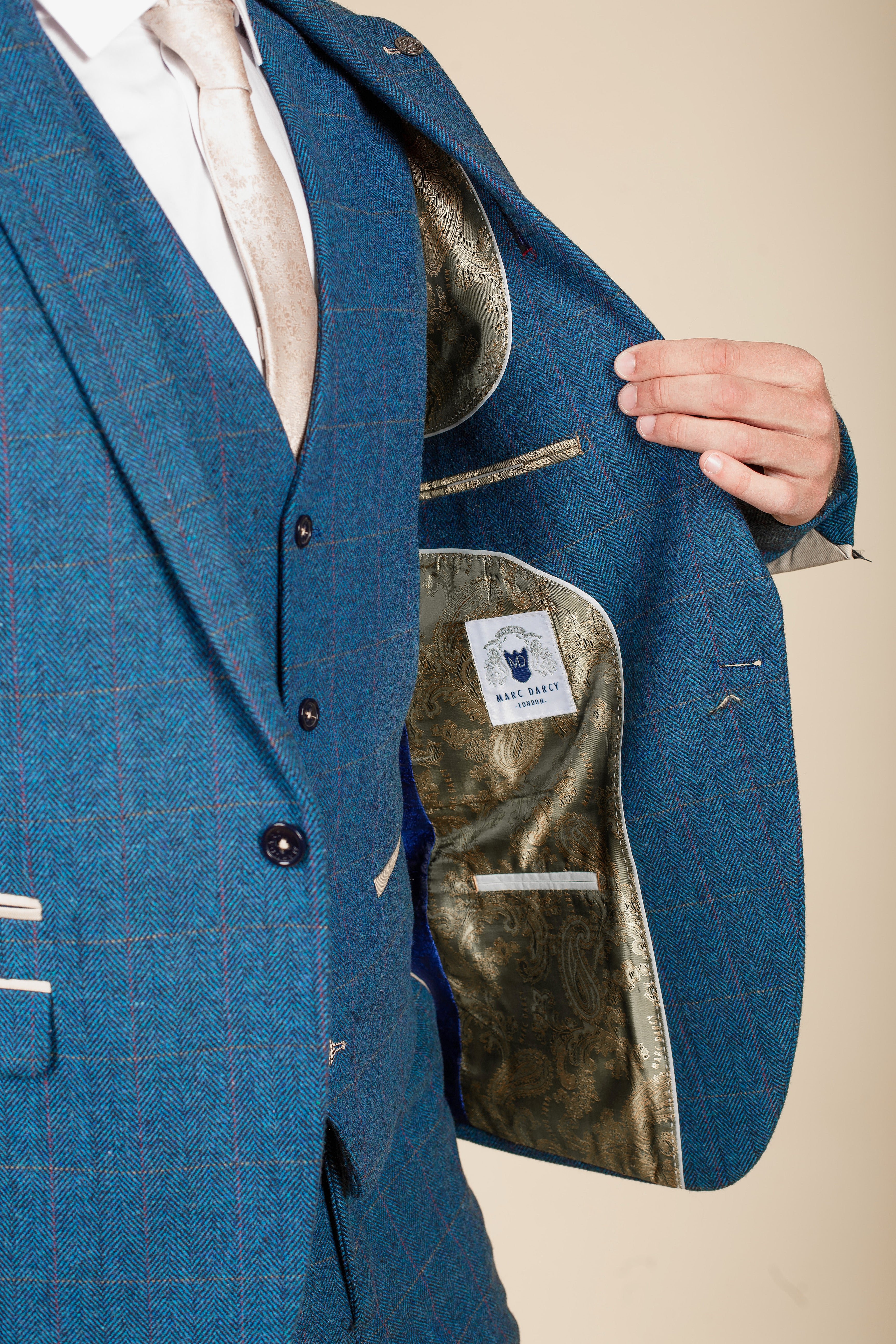 DION Blue Tweed Check Suit for Men - Premium Wool Blazer & Pants Set - Formal Business Attire - As Worn By Crysencio Summerville - Perfect for Office, Weddings & Special Events