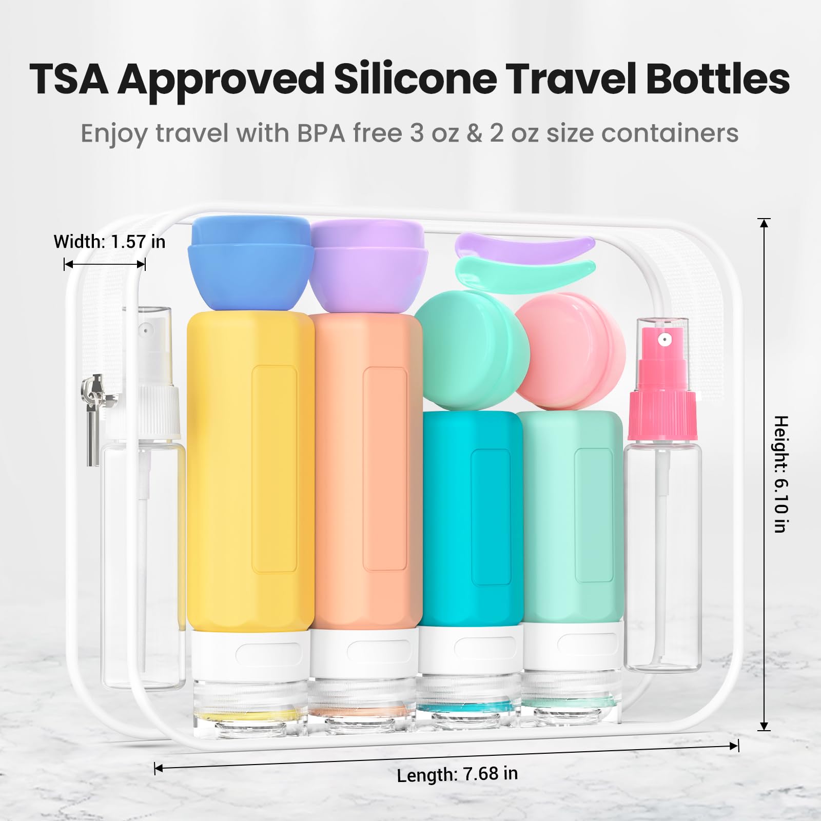 17 Pack TSA Approved Leak Proof Travel Bottles for Toiletries - BPA Free Squeezable Containers for Shampoo, Conditioner, Body Wash & Lotion (Colorful) - Perfect for Air Travel, Gym, Camping & Vacation Essentials