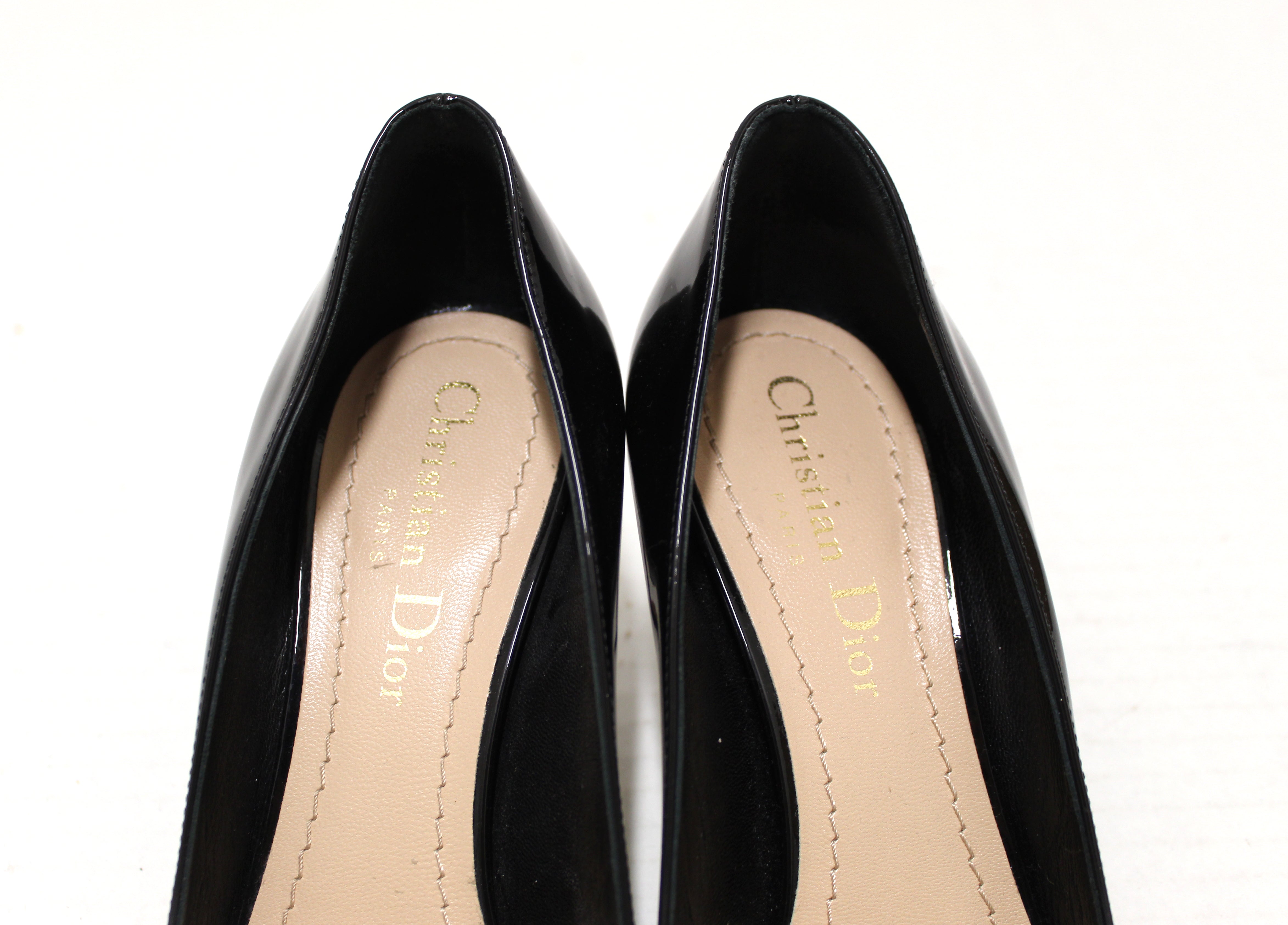 Authentic Christian Dior Black Patent Leather Pointed Toe High Heel Pumps Women's Shoes Size 35.5 - Perfect for Evening Parties, Weddings & Formal Events