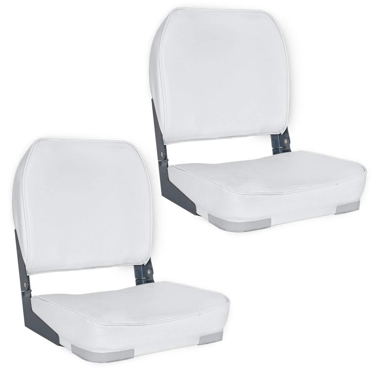 Oceansouth Deluxe White Folding Boat Seats - 2 Pack Comfortable Padded Fishing Boat Chairs for Pontoon, Deck, and Marine Use