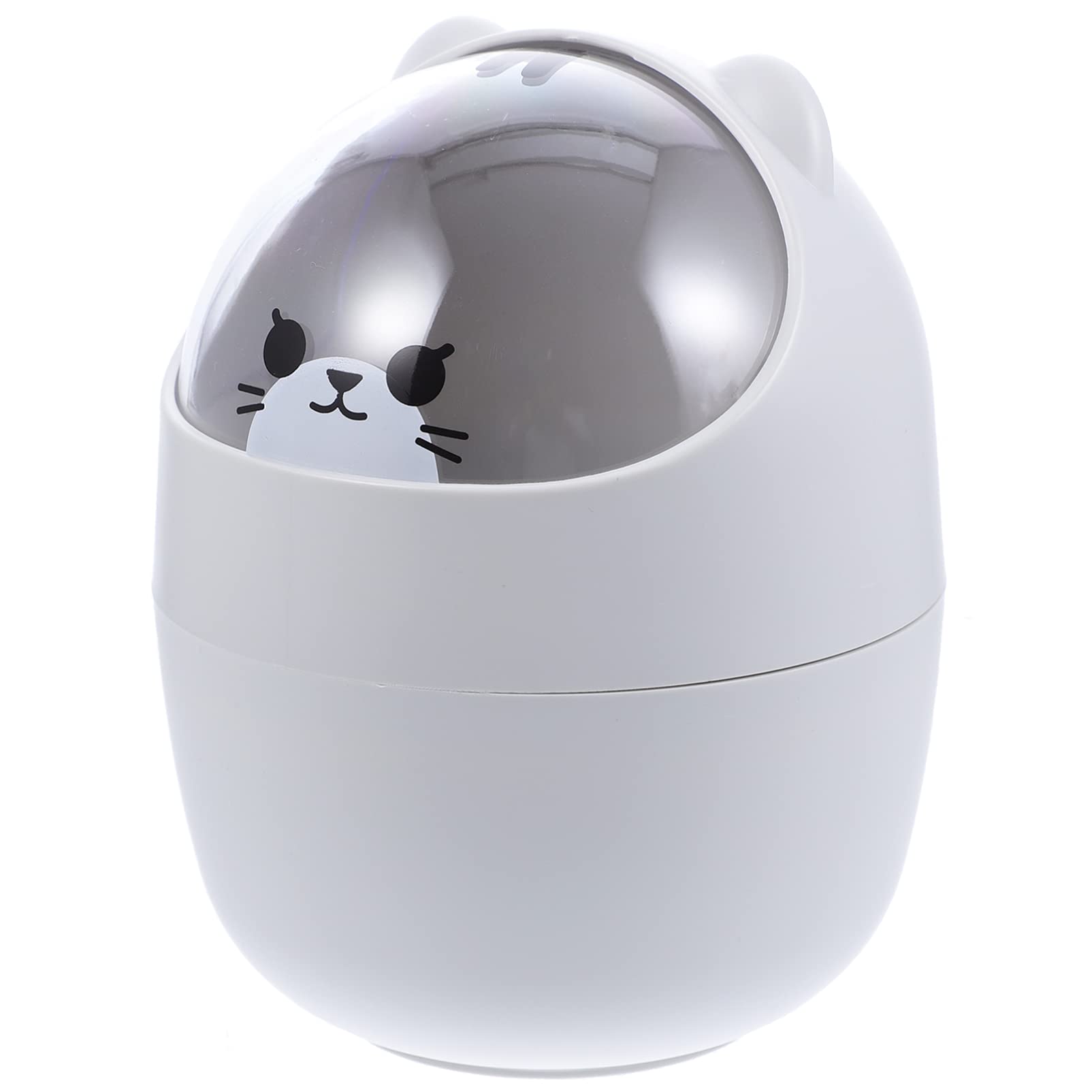 VOSAREA Mini Desktop Trash Can with Shake Lid - Cute Cartoon Design, Small Office Garbage Bin for Home, Desk, Bathroom & Car - Grey Storage Bucket for Waste & Organizing Supplies