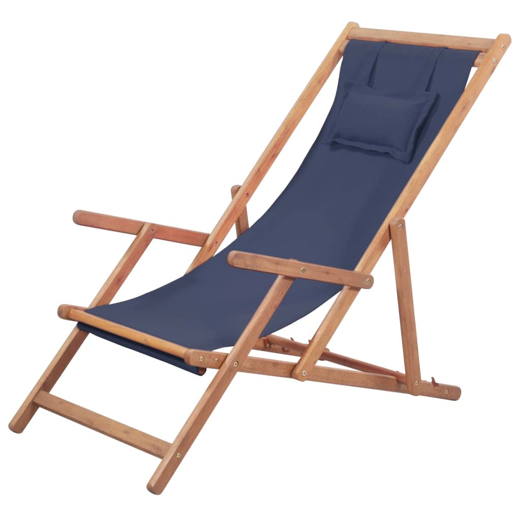 SKM Portable Folding Beach Chair with Sturdy Wooden Frame - Lightweight Blue Fabric for Outdoor Relaxation - Perfect for Beach, Camping, Picnics & Backyard Lounging