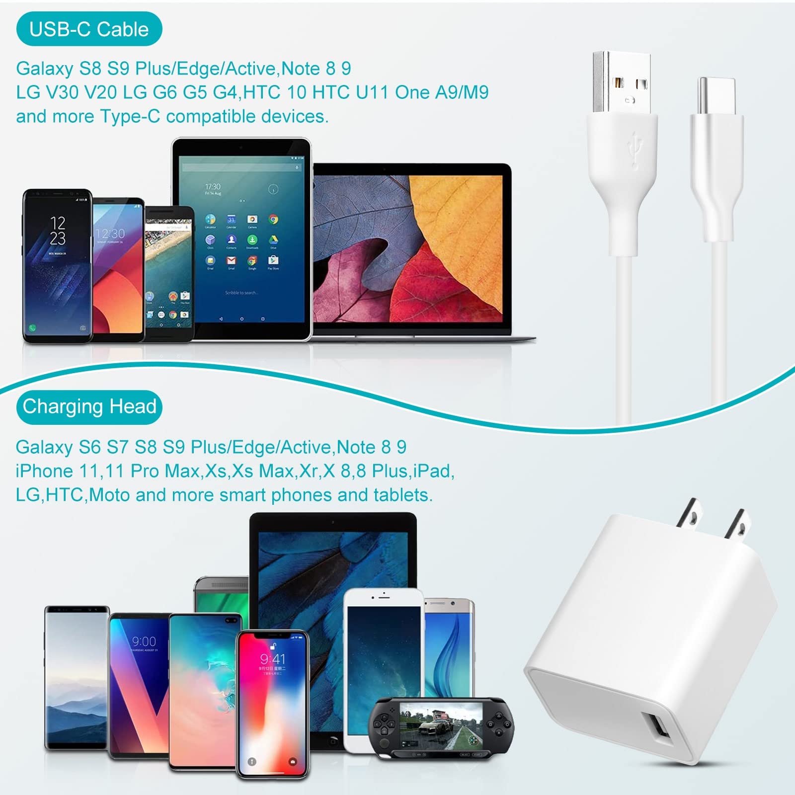 UL Listed 15W QC Fast Charger Wall Plug - Fast Charging USB Power Adapter with 10ft USB-C Cable for BlackBerry Evolve X - Perfect for Home, Office & Travel Charging