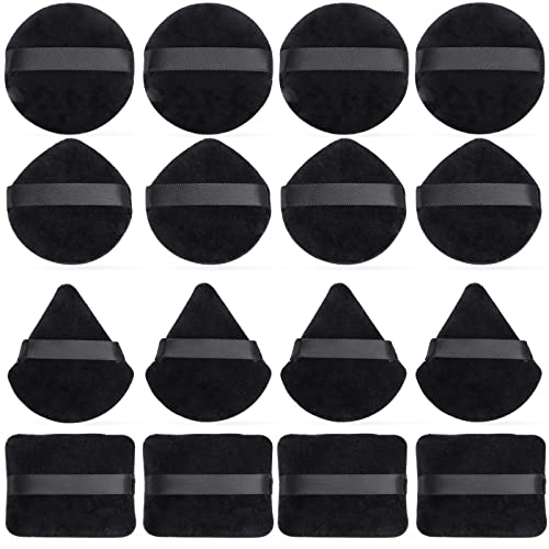 12 Pack Reusable Powder Puffs for Loose & Setting Powder - Soft Makeup Sponge with Strap for Under Eyes and Face (Black) - Perfect for Travel, Touch-ups, and Flawless Makeup Application