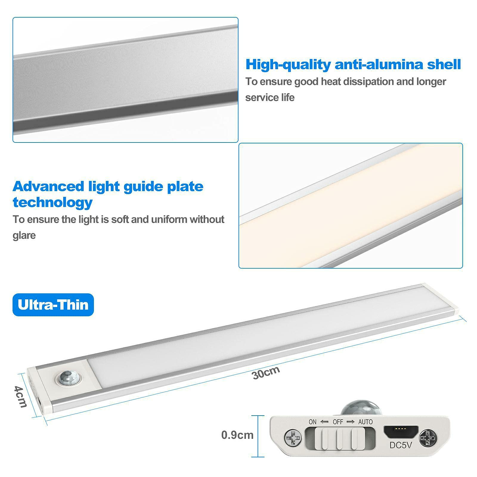 USB Rechargeable Under Cabinet Lights - 48 LED Motion Sensor Closet Lighting, Wireless Battery Operated for Wardrobe, Cupboard, Kitchen, Stairs - Perfect for Nighttime Safety & Home Organization