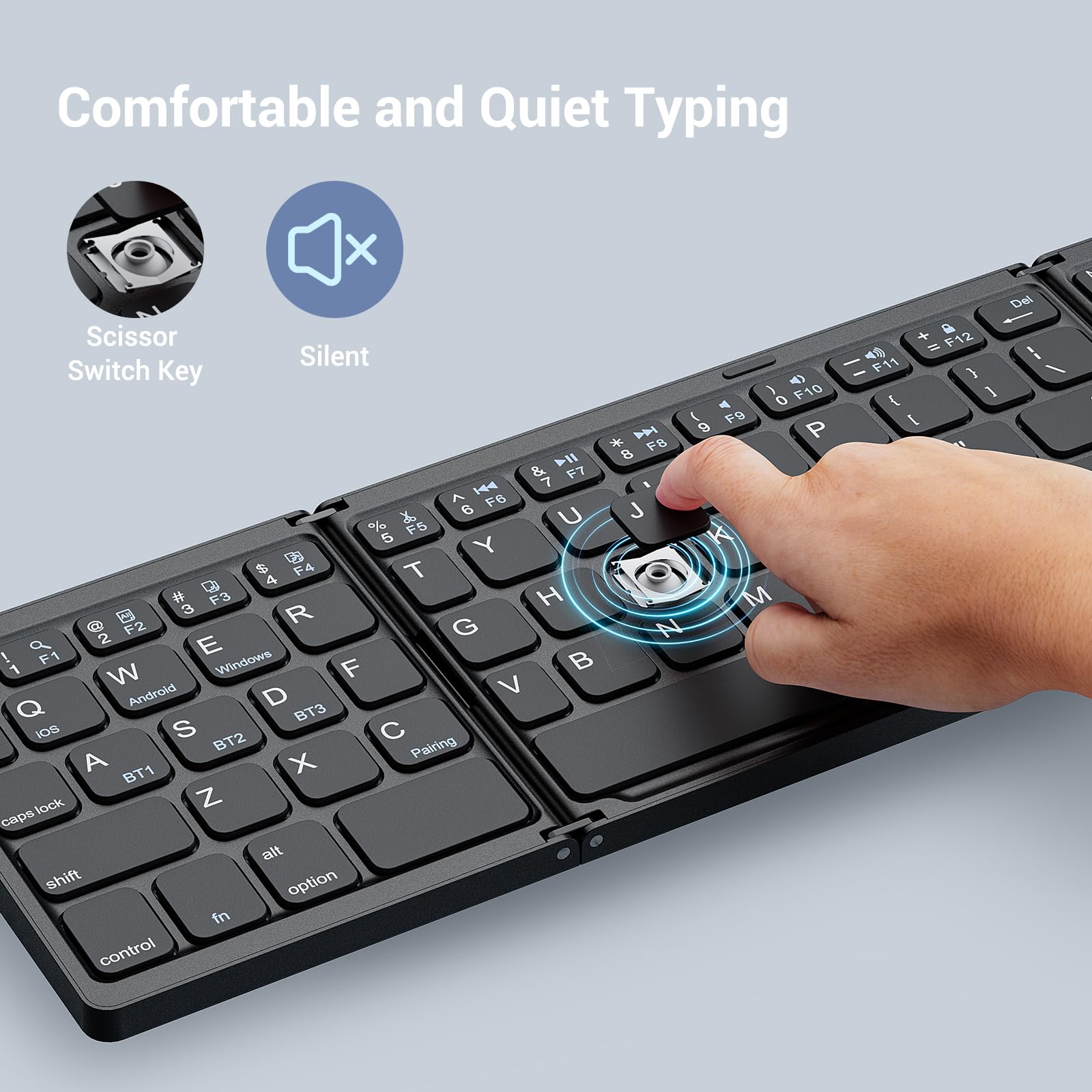 Foldable Bluetooth Keyboard and Mouse Combo - Portable Rechargeable 2.4G Wireless Keyboard with Travel Case for Laptop, iPad, Tablet (iOS/Android) - Perfect for Business Travel, Home Office & Remote Work - Black