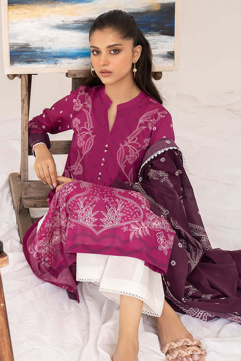 Elegant Magenta Charmeuse 3-Piece Printed Lawn Suit for Women - Perfect for Summer Parties, Weddings & Special Occasions