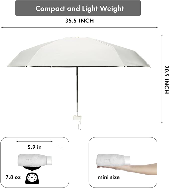 Compact UV Protection Mini Travel Sun Umbrella - Lightweight Windproof Portable Parasol for Women, Men & Kids - Perfect for Beach, Hiking & Daily Commute