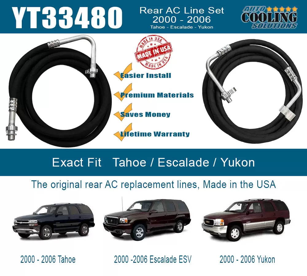 2000-2006 Chevy Tahoe GMC Yukon Cadillac Escalade Rear AC Line Replacement Kit - OEM Fit for SUV Air Conditioning Repair | Perfect for Summer Cooling System Maintenance