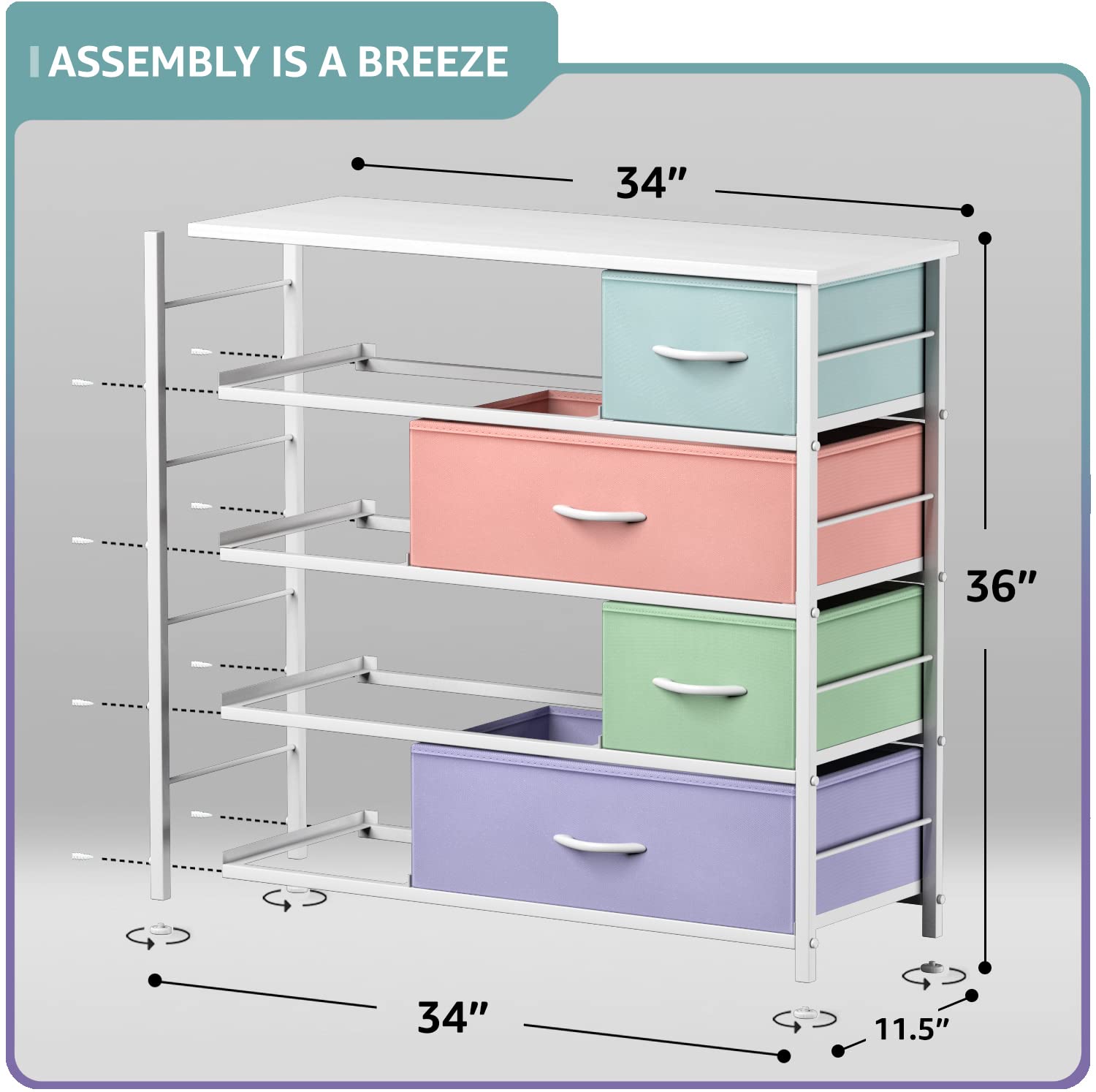 Sorbus 8-Drawer Dresser for Kids & Teens - Wooden Top & Steel Frame Storage Chest with Fabric Bins - Perfect for Bedroom, Nursery, Playroom Organizing Clothes & Toys (Pastel) | Space-Saving Kids Furniture & Toy Storage Solution