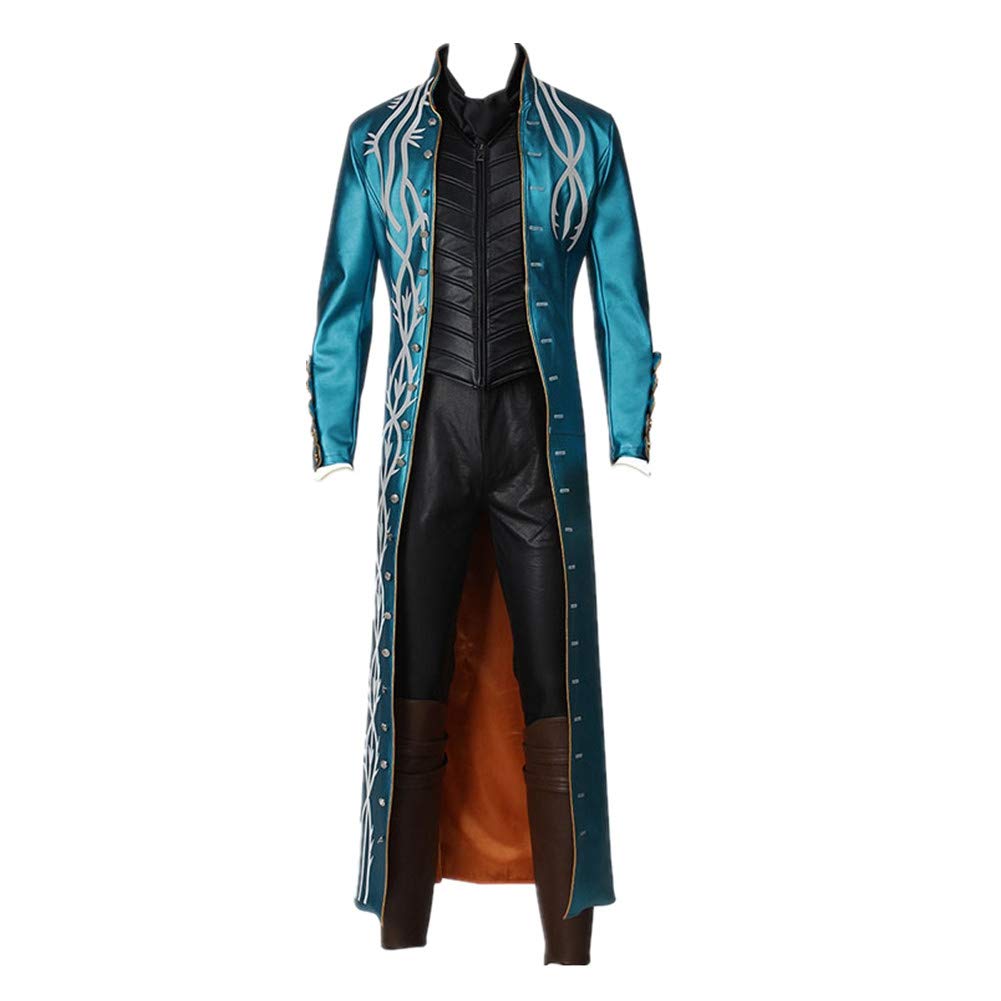 Anime Vergil Cosplay Costume Full Set - Game Character Halloween Christmas Costume with Windbreaker Jacket - Perfect for Cosplay Events, Halloween Parties & Christmas Performances