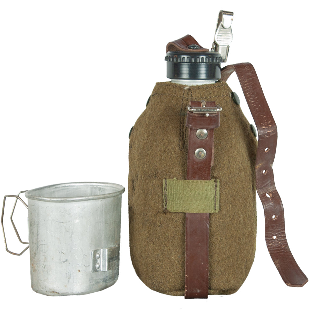 Romanian Military Aluminum Canteen with Cover and Cup - Durable Outdoor Water Bottle for Camping, Hiking & Survival Gear