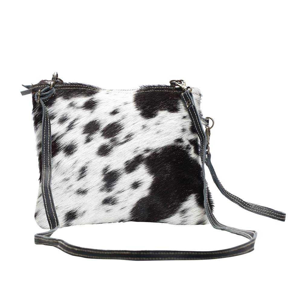 Myra Bag White & Black Cowhide Leather Crossbody Bag S-1172 - Stylish & Durable for Work, Travel & Everyday Use