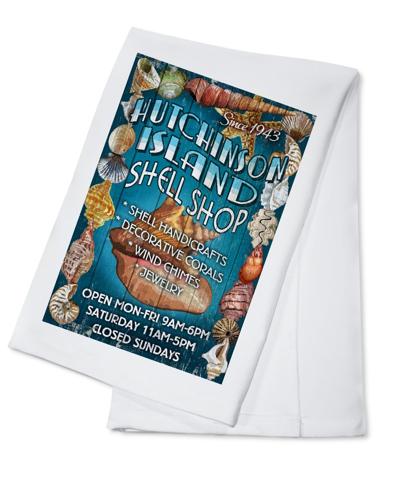 Vintage Florida Hutchinson Island Shell Shop Sign - 100% Cotton Tea Towel & Decorative Hand Towel for Kitchen, Bathroom & Home Decor | Perfect Beach House Gift & Coastal Style Accent