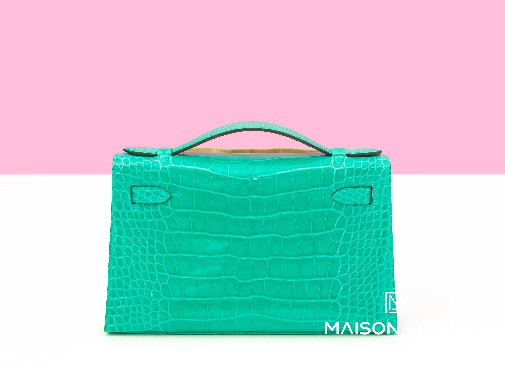 Hermes Mini Kelly Pochette Handbag in Vert Jade Shiny Alligator Leather - Luxury Crossbody Bag for Women, Perfect for Parties & Evening Events
