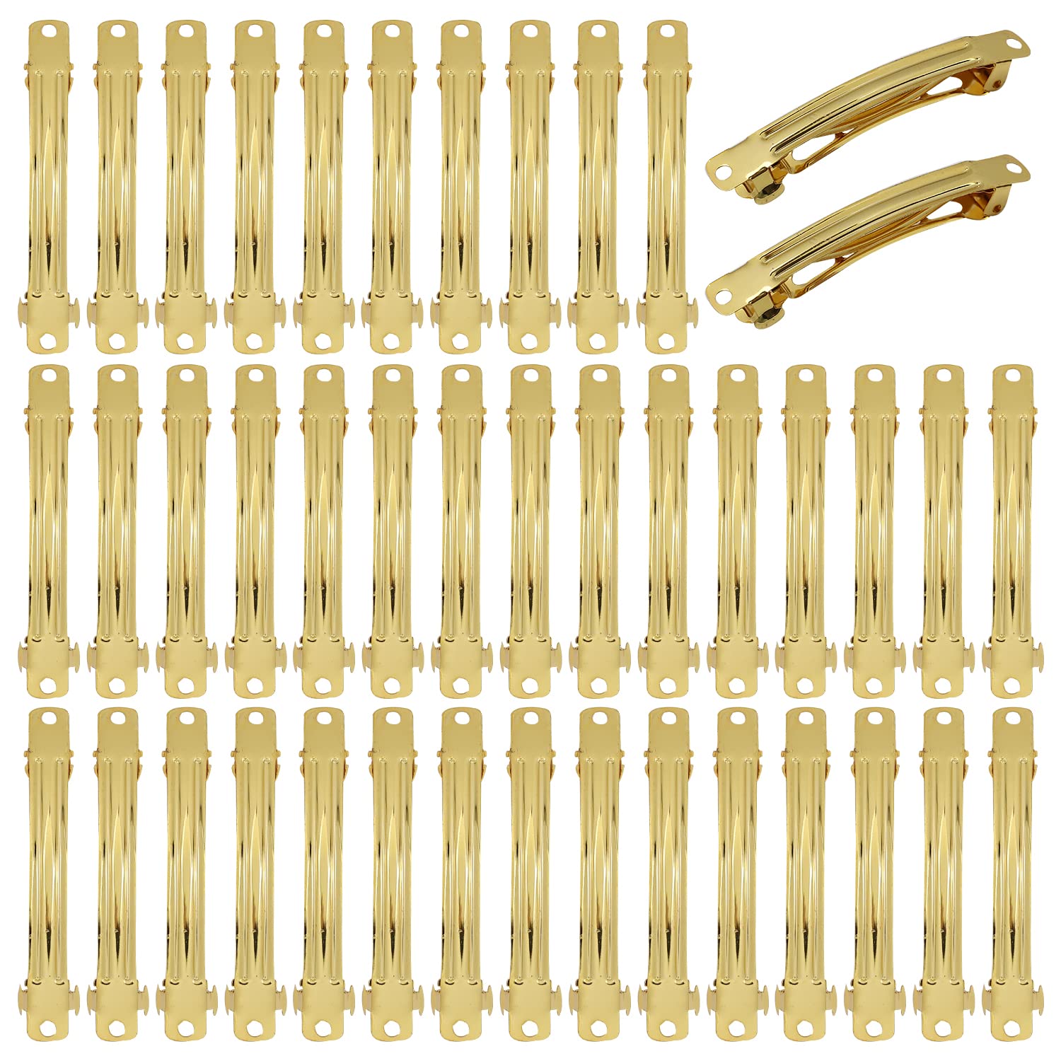 Lawie 40 Pack 3.15 Inch Gold Blank Rectangle Metal French Barrette Hair Clips - DIY Crafting Hair Accessories for Women, Ponytail Holders, Bun & Chignon Clips - Perfect for Weddings, Parties & Everyday Styling