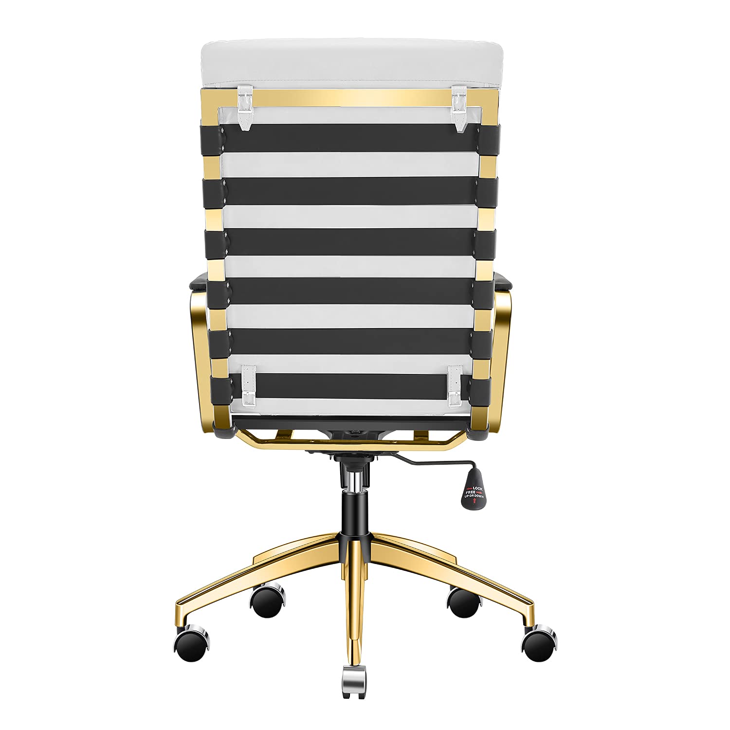 Premium White & Gold Leather Office Chair - Mid Century Modern Executive Desk Chair with Wheels - Ergonomic Rolling Chair for Home Office, Study, or Conference Room (Gold & White)