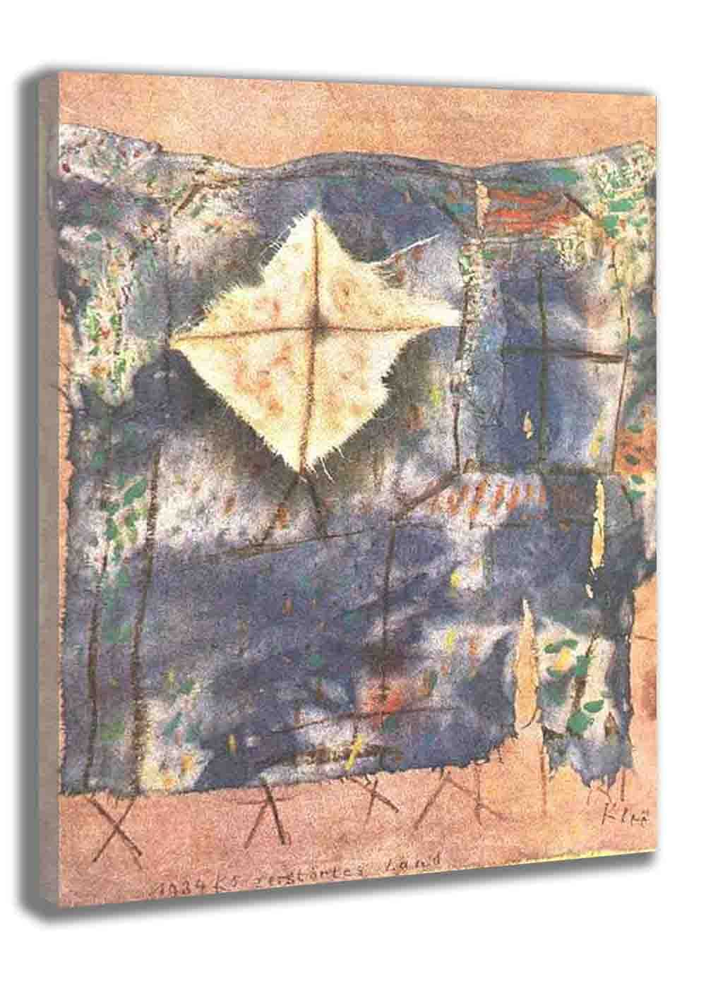 Paul Klee 'Ravaged Land' Framed Oil Painting Reproduction - 26x39 Inch Canvas Wall Art for Living Room, Bedroom & Office Decor - Colorful Modern Art Print with Wood Frame (65x90cm) | Perfect for Home Styling & Gift Giving