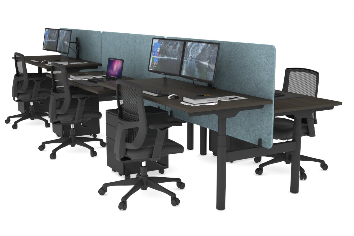 Flexi Premium Height Adjustable 6-Person H Bench Workstation - Black Frame [1200L x 700W] - Ideal for Office, Coworking Spaces & Home Offices