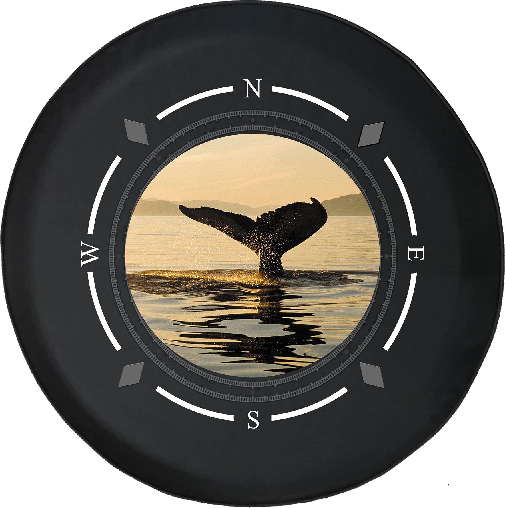 American Unlimited Spare Tire Cover with Compass & Whale Design - Waterproof SUV, Trailer, RV Wheel Cover for Outdoor Adventures & Road Trips