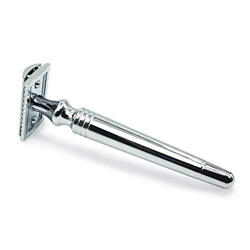 Classic Chrome Safety Razor with 10 Blades & Brush - Wet Shaving Kit for Men - Perfect for Travel & Gifts