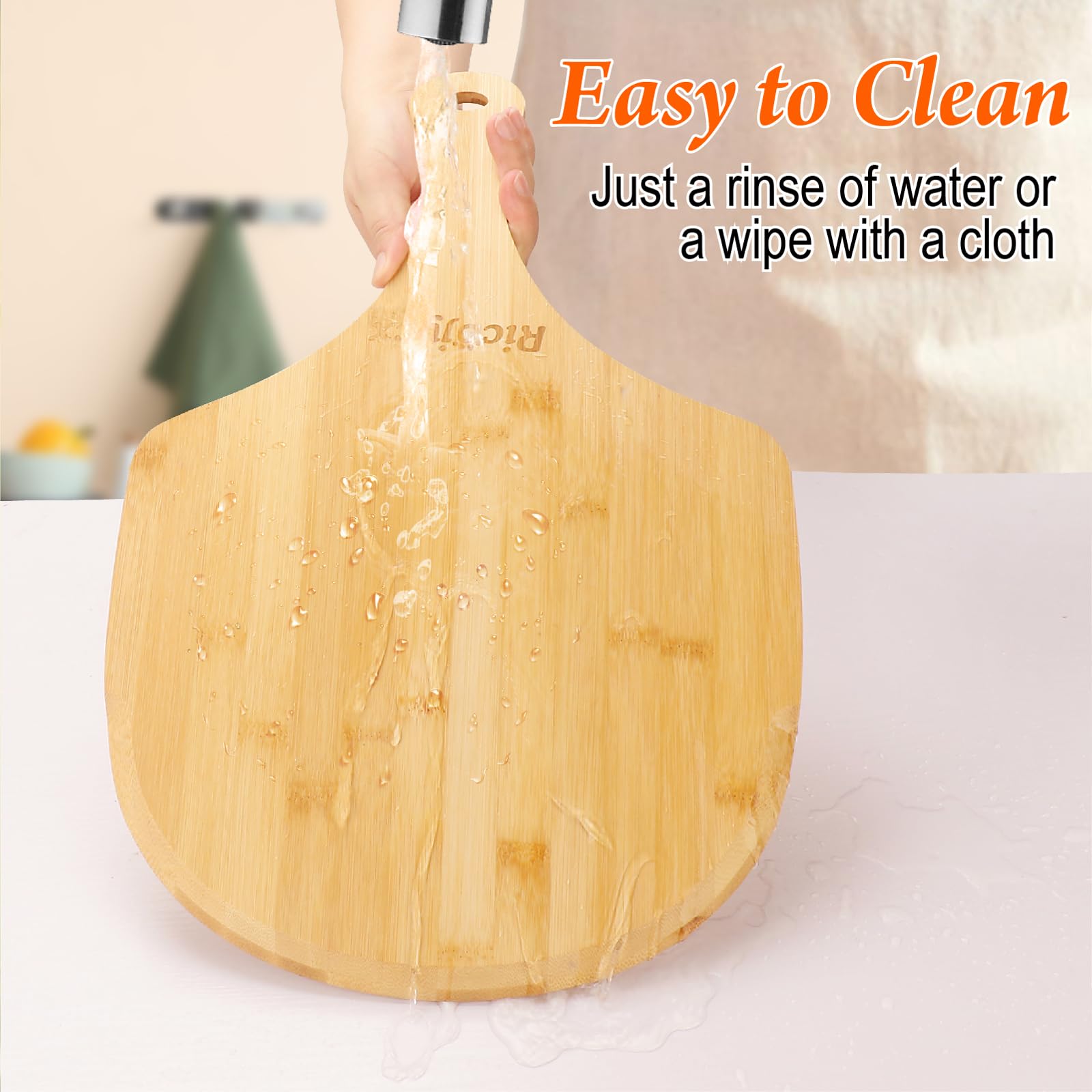 2 Pack Natural Bamboo Pizza Peel 12 Inch - Wooden Pizza Paddle & Cutting Board with Handle for Baking, Cooking & Serving - Perfect for Pizza, Bread, Cheese, Vegetables & Fruits - Ideal for Home Kitchens, Restaurants & Outdoor BBQs