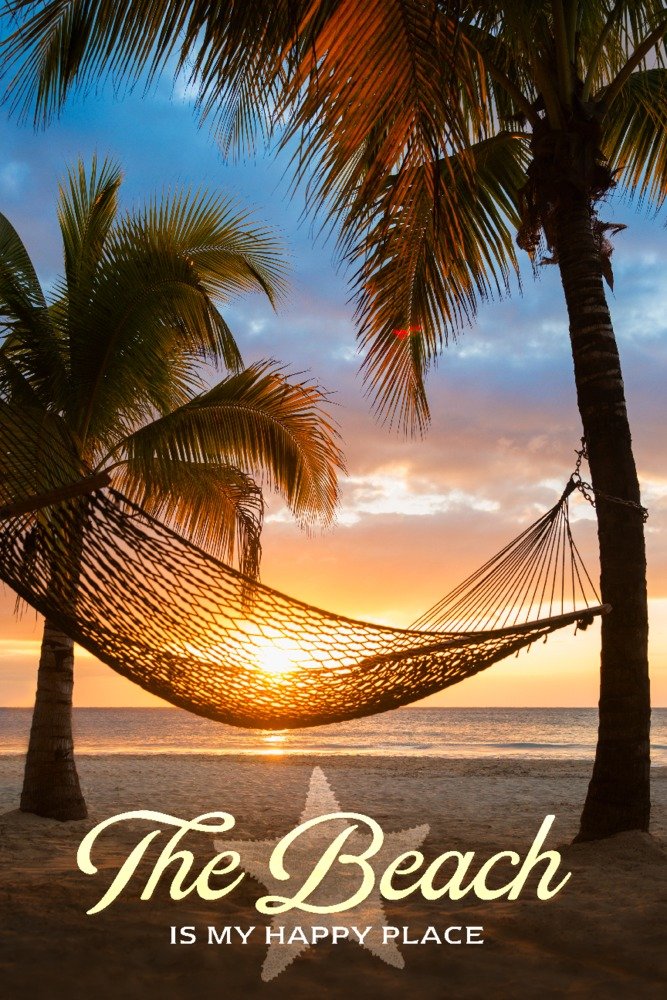 Signed Beach Sunset Hammock Wall Art Print - 24x36 Inches Framed Poster for Living Room, Bedroom & Office Decor | Coastal Theme Home Decoration