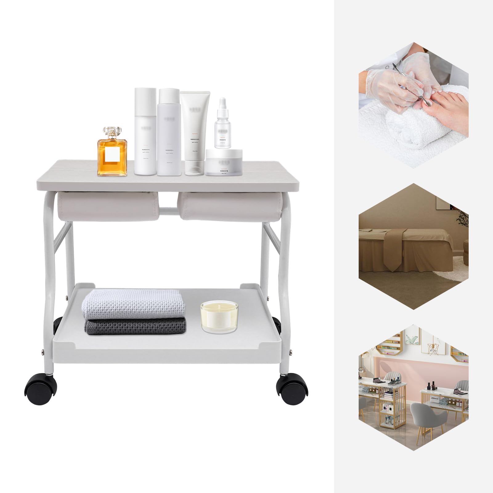 **Professional Pedicure Foot Rest Cart - Portable Beauty Salon Nail & Foot Bath Spa Trolley for Manicure, Pedicure & Massage - White Salon Furniture with Adjustable Footrest Stand - Perfect for Home Spa, Nail Salons & Relaxation**