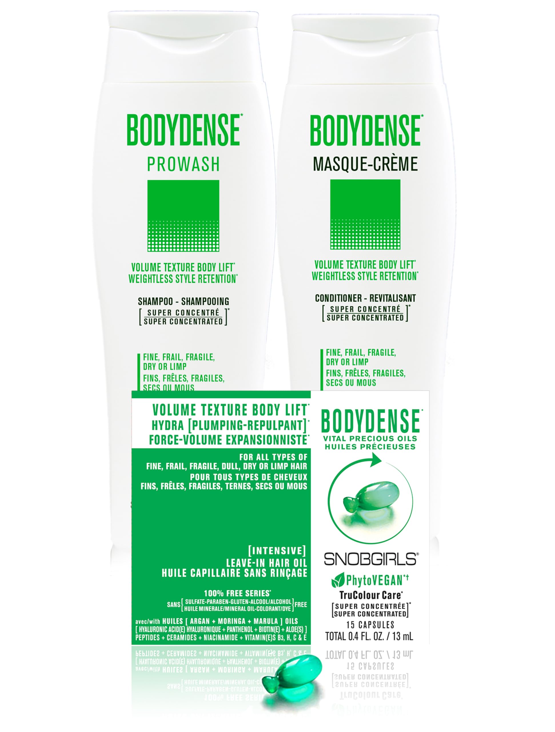 BODYDENSE Plumping & Hydrating Volumizing Shampoo, Conditioner & Biotin Hair Oil Set for Fine Hair - Hair Growth Serum for Volume, Texture & Body Lift - Perfect for Daily Hair Care & Styling