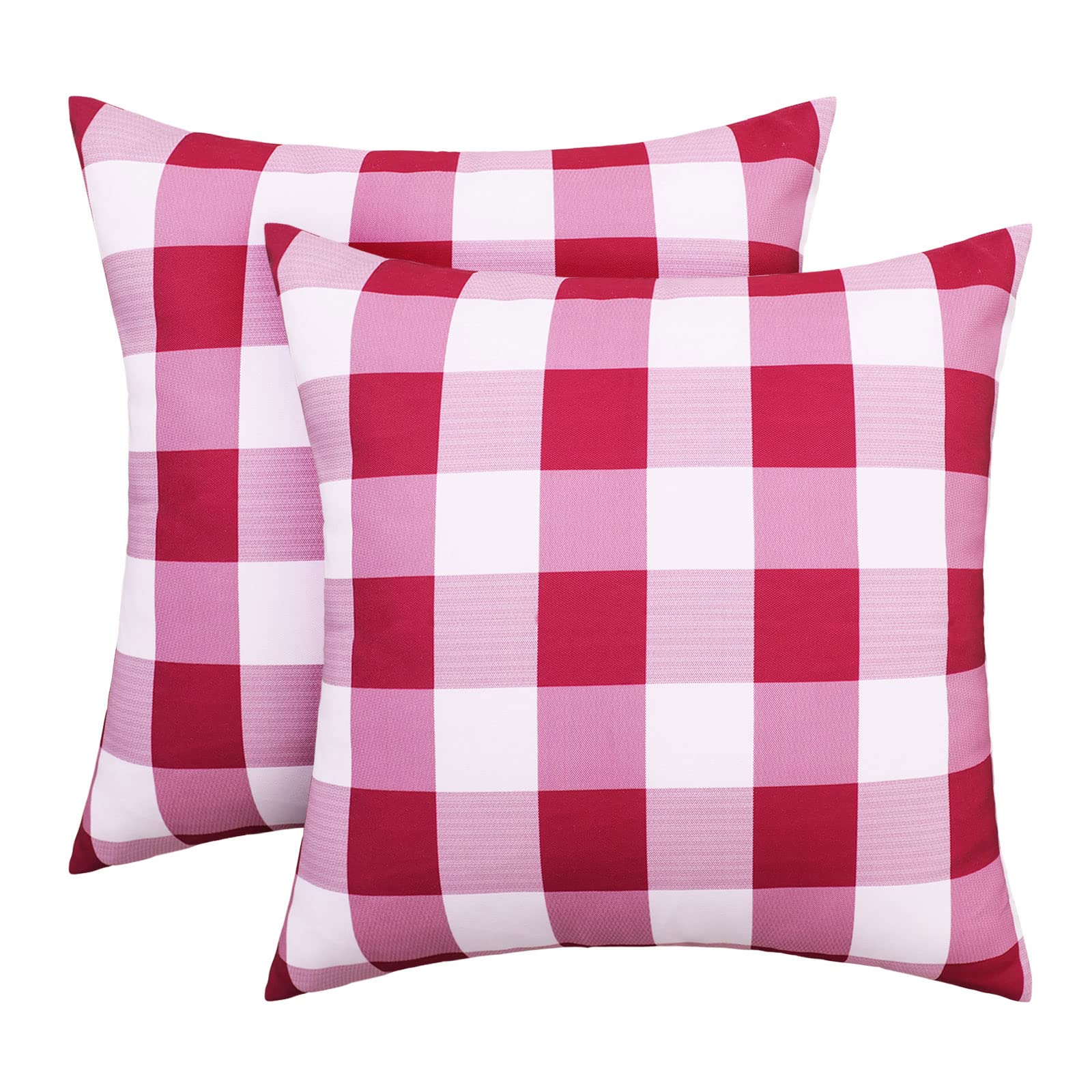 Poise3EHome 18x18 Inch Buffalo Plaid Throw Pillow Covers Set of 2 - Waterproof Indoor/Outdoor Decorative Cushion Covers for Living Room, Couch, Patio - Burgundy Checkered Red - Perfect for Spring Decor & Cozy Home Styling