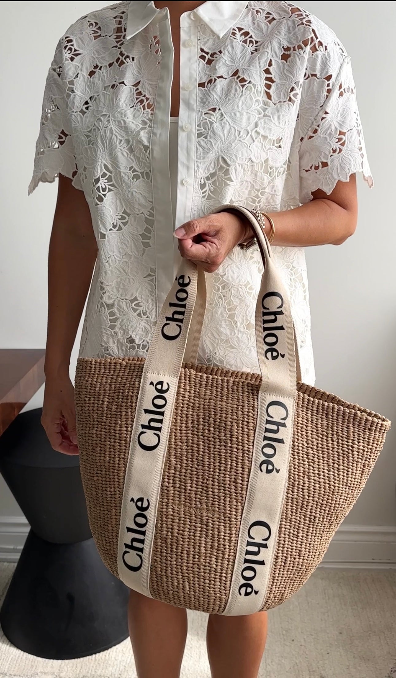Chloe x Mifuko Edition Large Woody Basket Tote Bag - Handmade Woven Straw Beach Bag for Women, Perfect for Summer Vacations, Picnics, and Shopping