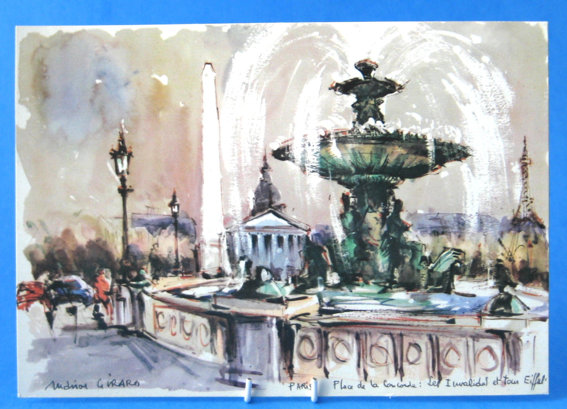 Vintage 1960s Postcard - Signed M. Girard Watercolor Painting of Les Invalides & Eiffel Tower | Impressionist Art | Paris Souvenir, Home Decor, Gift for Collectors