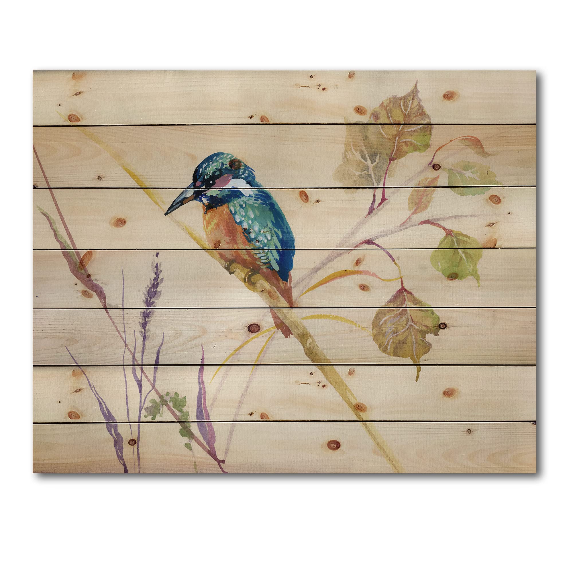 DesignQ Traditional Wood Wall Art - Common Kingfisher Bird & Nature Decor, Beige Wood Wall Panel, Large Animal Print on Natural Pine Wood | Perfect for Living Room, Bedroom & Office Decor