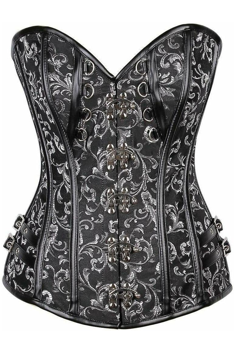 Elegant Daisy Corset for Women - Steel Boned Brocade & Faux Leather Waist Trainer - Perfect for Burlesque, Cosplay and Vintage Fashion