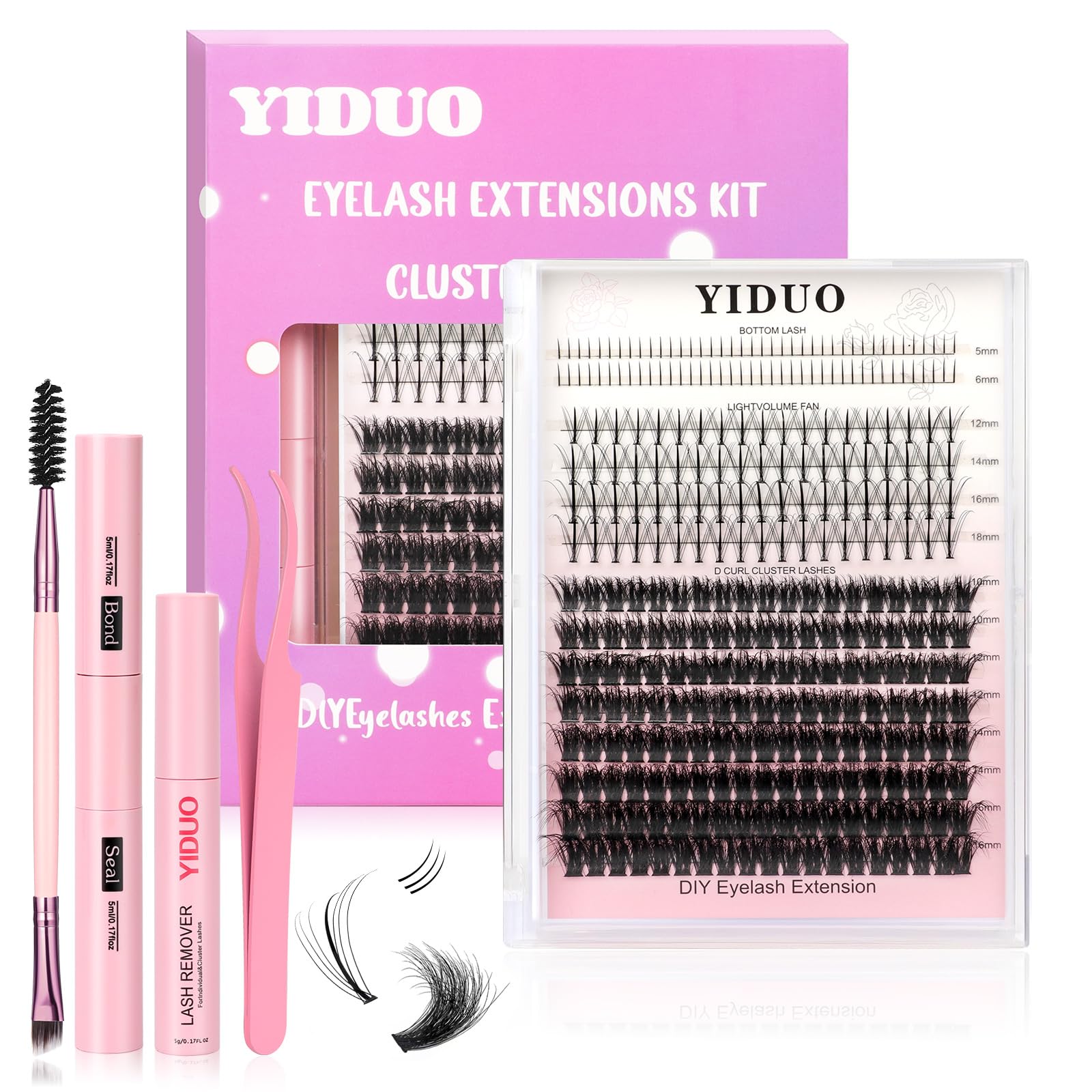 Premium 308Pcs DIY Eyelash Clusters Kit - Natural Fluffy Wispy C-Curl Volume Lashes with Bottom Lashes, Glue, Tweezers, Removers & Brushes | Professional Salon Quality Lash Extensions for Daily Wear, Parties & Special Occasions