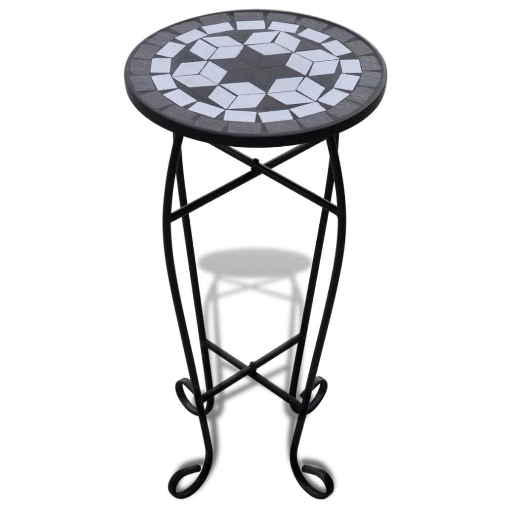 SKM Mosaic Side Table - Black & White Accent Table for Plants, Living Room, Bedroom & Outdoor Decor | Modern End Table with Geometric Design