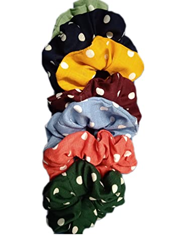 Polka Dot Hair Scrunchies - Set of 6 Multicolor Elastic Hair Ties for Women & Girls | Perfect for School, Workout, and Everyday Styling